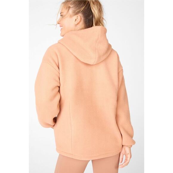 FABLETICS: Lotta Teddy Half-Zip Hooded Jacket Peach Small Oversized ( H328) - Picture 2 of 8